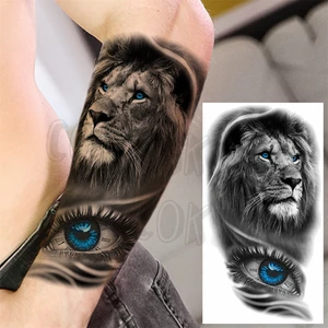 واقعية الوشم المؤقتة للنساء والرجال 3D الذراع ملصق للماء وهمية الوشم بوصلة تاج الصليب عيون الأسد أعلى 6 مبيعات الأسد الصليب الوشم - No3