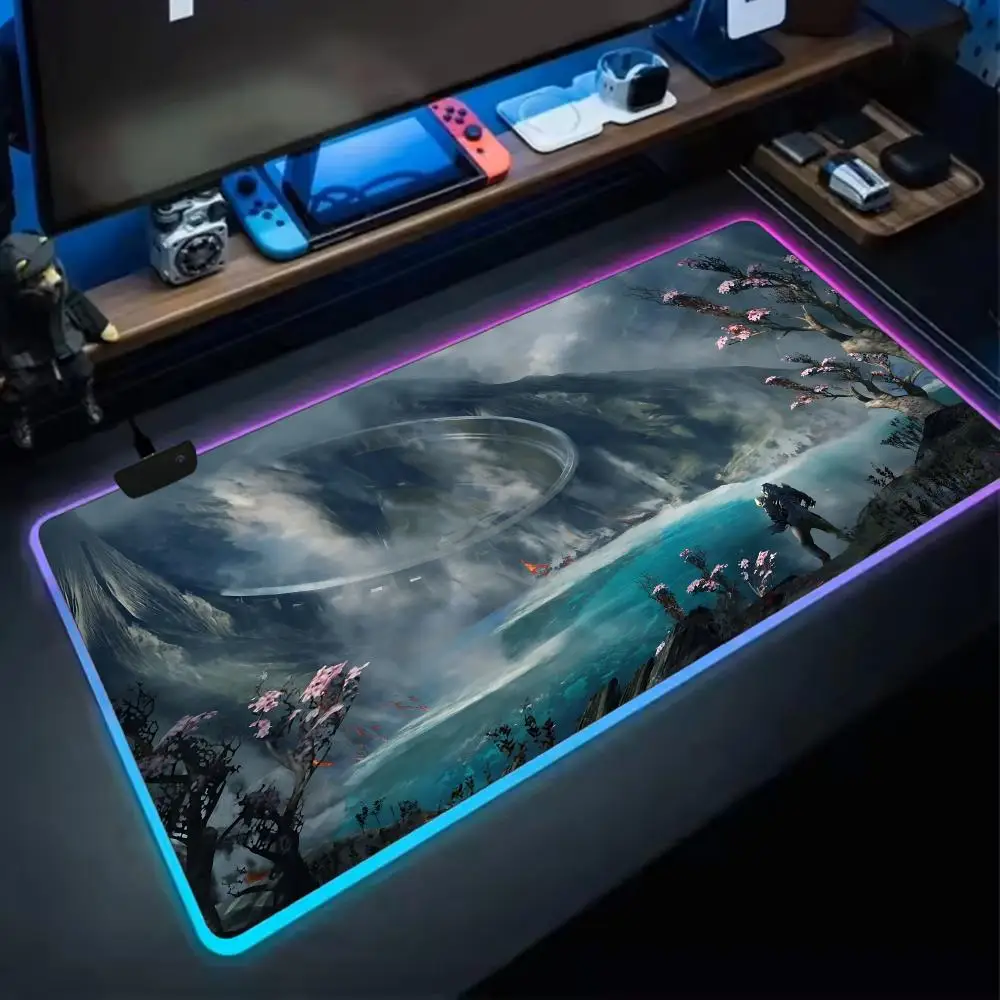 Cool A-Anthem Mouse Pad Anime Gaming Mouse Pad LED Table Pads Backlit Rubber Desktop XXL RGB Desk Mats
