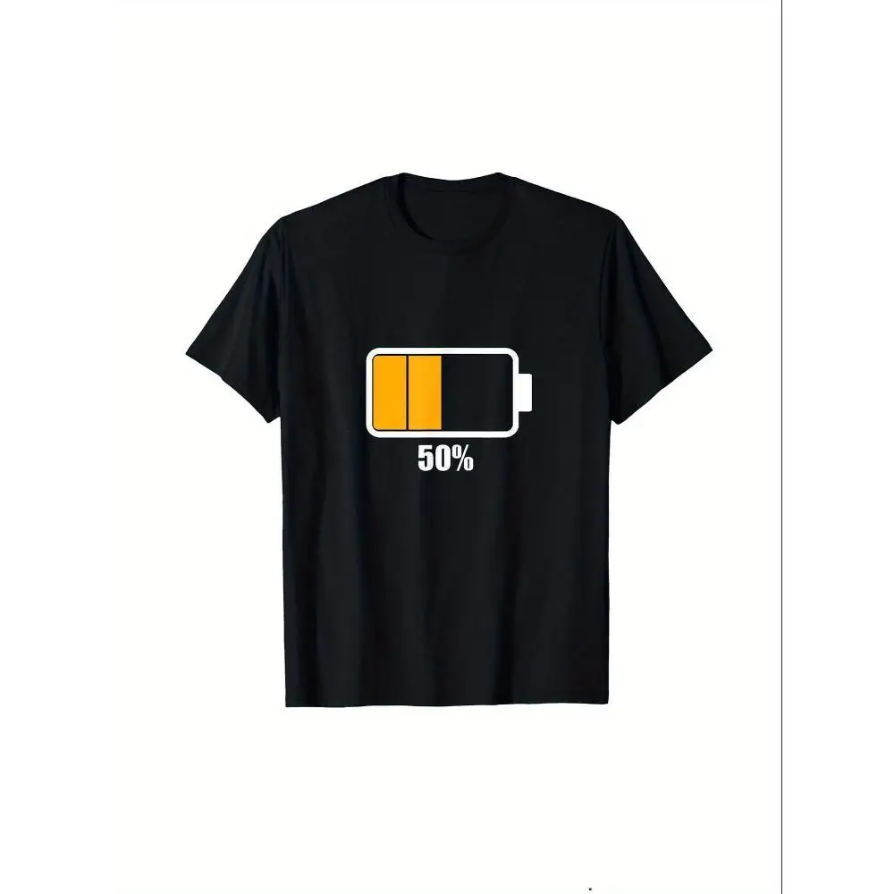 Men's Cotton Humor Battery Print Graphic T Shirt Casual Daily Wear Soft Material Machine Washable Geek Gift Cool Summer