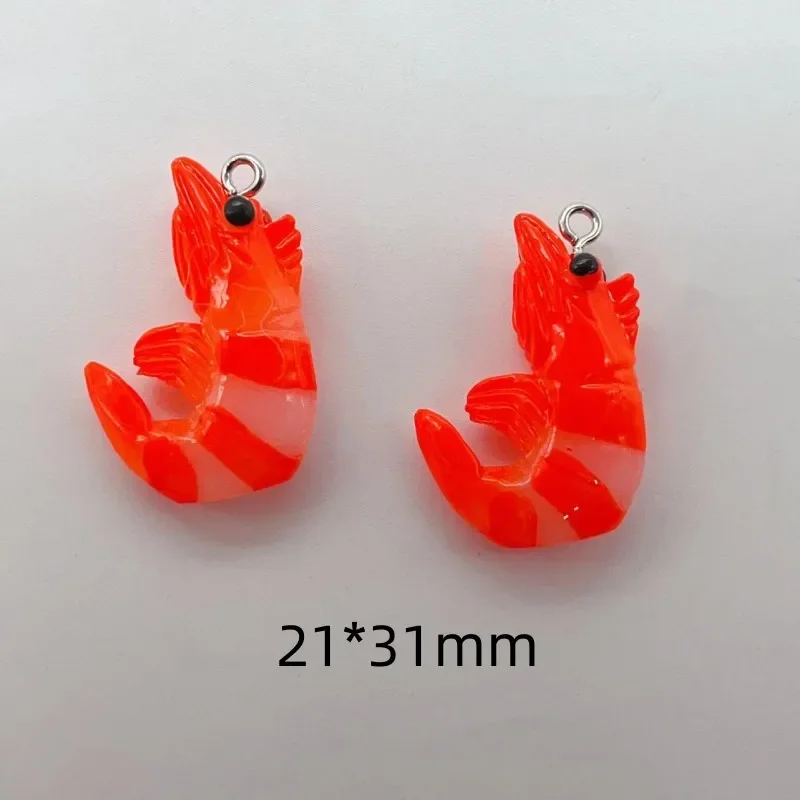 10Pcs Charms Simulation Shrimp 20x30mm Resin Pendant for Earring Bracelet Necklace Keychain DIY Jewelry Making Accessories