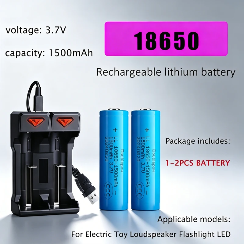 18650 Akku 3,7 V 1500 mAh ICR wiederaufladbarer Lithium-Akku Li-Po für Scheinwerfer Mini-Lüfter Laserpointer Taschenlampe USB-Ladegerät