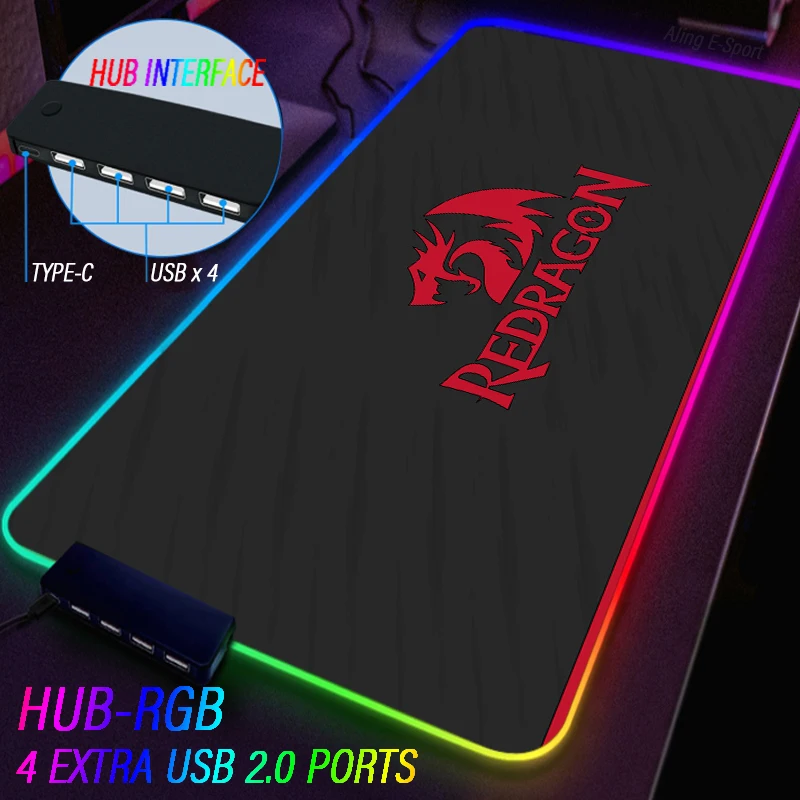 Evil dragon Extensible USB Hub 4Port Fabric Mouse Pad EvilDragon Luminous ESports Mousepad RGB Tablecloth Non-slip 90*40CM Mat