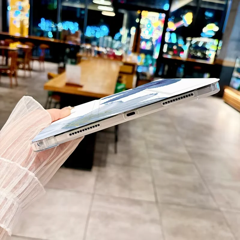 Blue and White Elegant Lily Flowers Fold Tablet Case For iPad Pro 13 11th A16 12.9