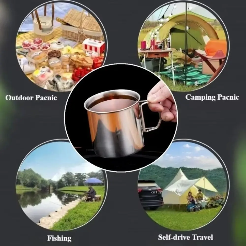 Taza de camping de acero inoxidable con asa plegable para exteriores - imagen 3