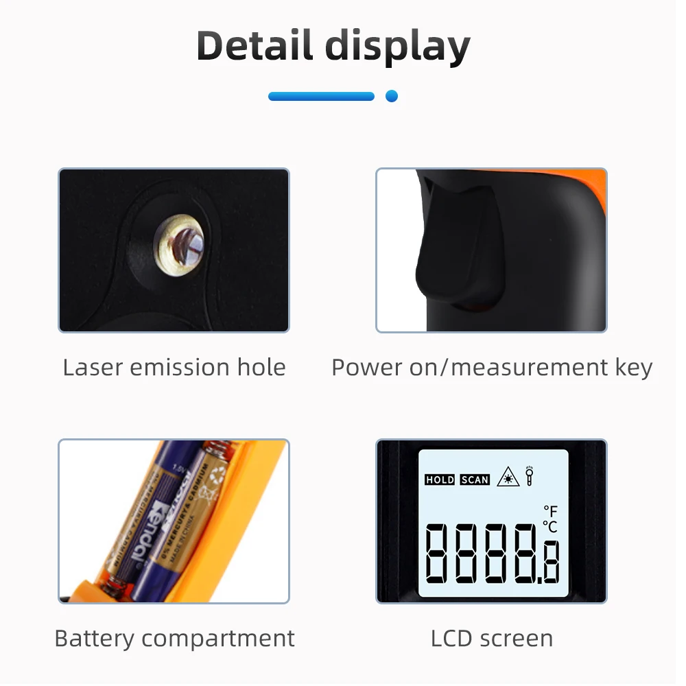 Termómetro infrarrojo electrónico, medidor de temperatura sin contacto láser, pantalla LCD Digital, lectura instantánea, para el hogar, 50-400 ℃