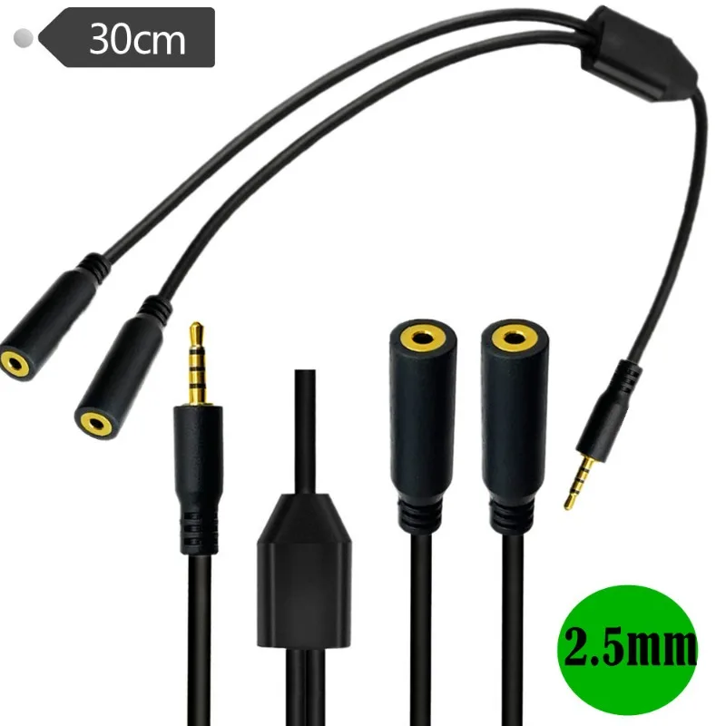 Gold-plated 4-pole 1/2 2.5mm Rotation 2 2.5mm Female Y-shaped Audio Microphone Extension Cable 2.5mm TRRS