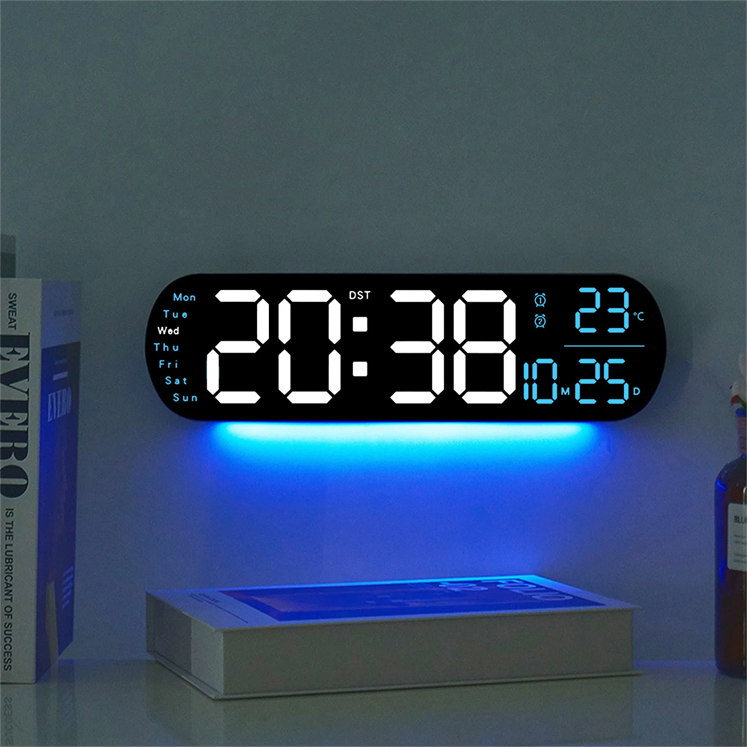 

13.7’’ Large LED Digital Wall Clock with Remote Control,Auto Brightness, 9 RGB Ambient Light, Dual Alarm Lamp&Timer, 12/24H Mode