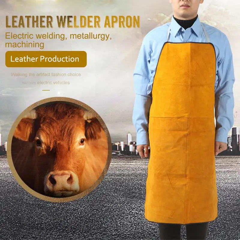 Leather Welder Apron Heavy Duty Flame Retardant Welding Work Apron Unisex Adjustable Work Shop Protective Clothing