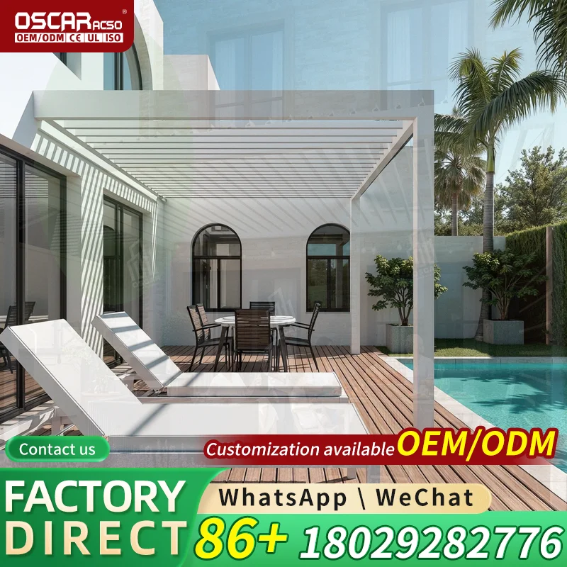 Weatherproof Aluminum Outdoor Pergola 4x6m 6x7 10 Square Meters Terrace With Blinds And Sliding Glass Door Rainproof Garden Pati