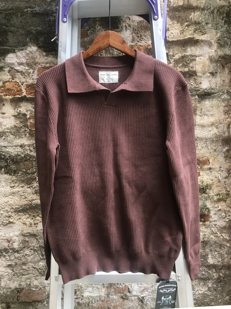 

OKONKWO итальянская рубашка-поло с воротником чайки и длинными рукавами, рубашка-поло с косой, толстый свитер из чистого хлопка с лацканами, свитер