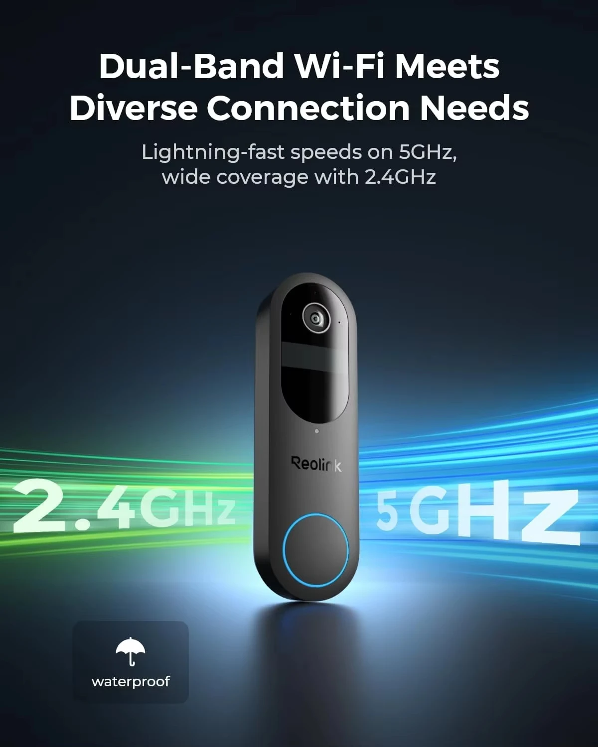 

Видеодомофон REOLINK с аккумуляторной камерой 2K Wi-Fi, двухдиапазонный, с обзором от головы до ног, интеллектуальное обнаружение объектов, без звонка