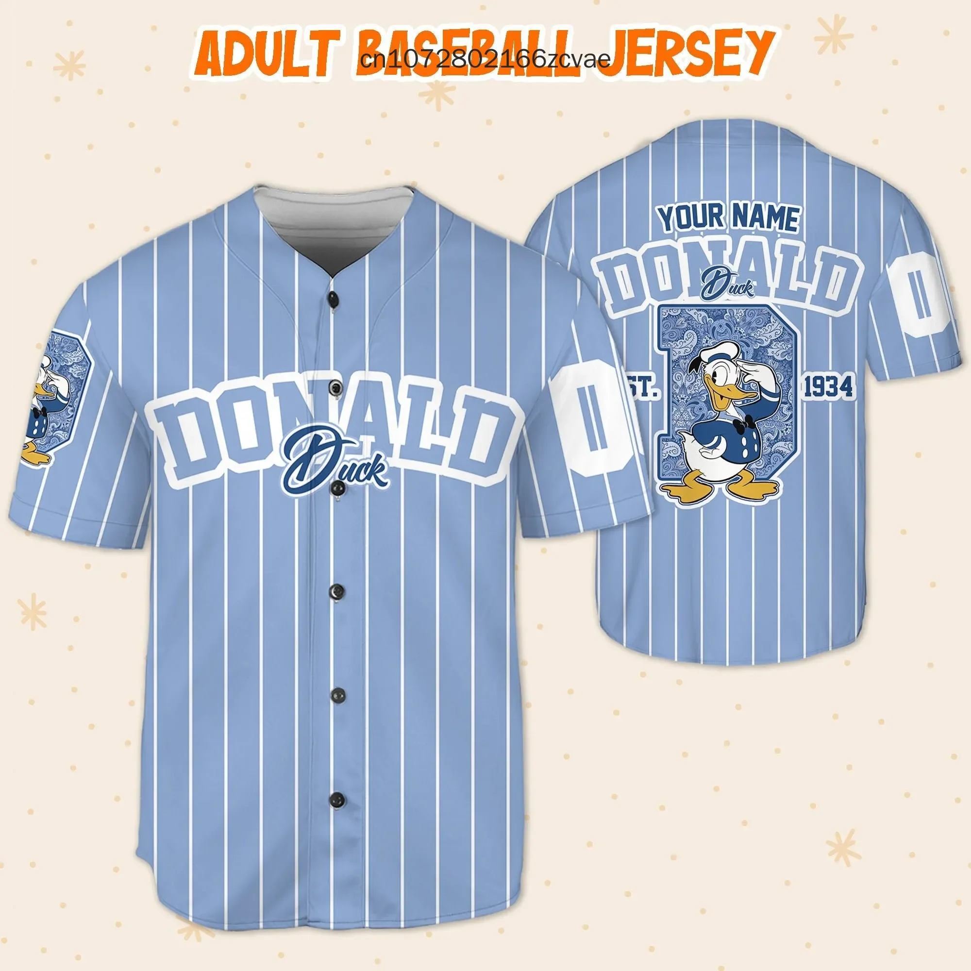 Disney Donald Duck Blue and Black Jersey Shirt Custom Baseball Jersey Cartoon Print Jersey Men\'s and Women\'s Children\'s Shirt