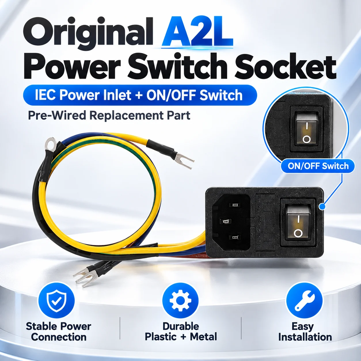 Original Bambu Lab A2L Power Switch Socket Assembly with Wiring Harness for 3D Printer Replacement