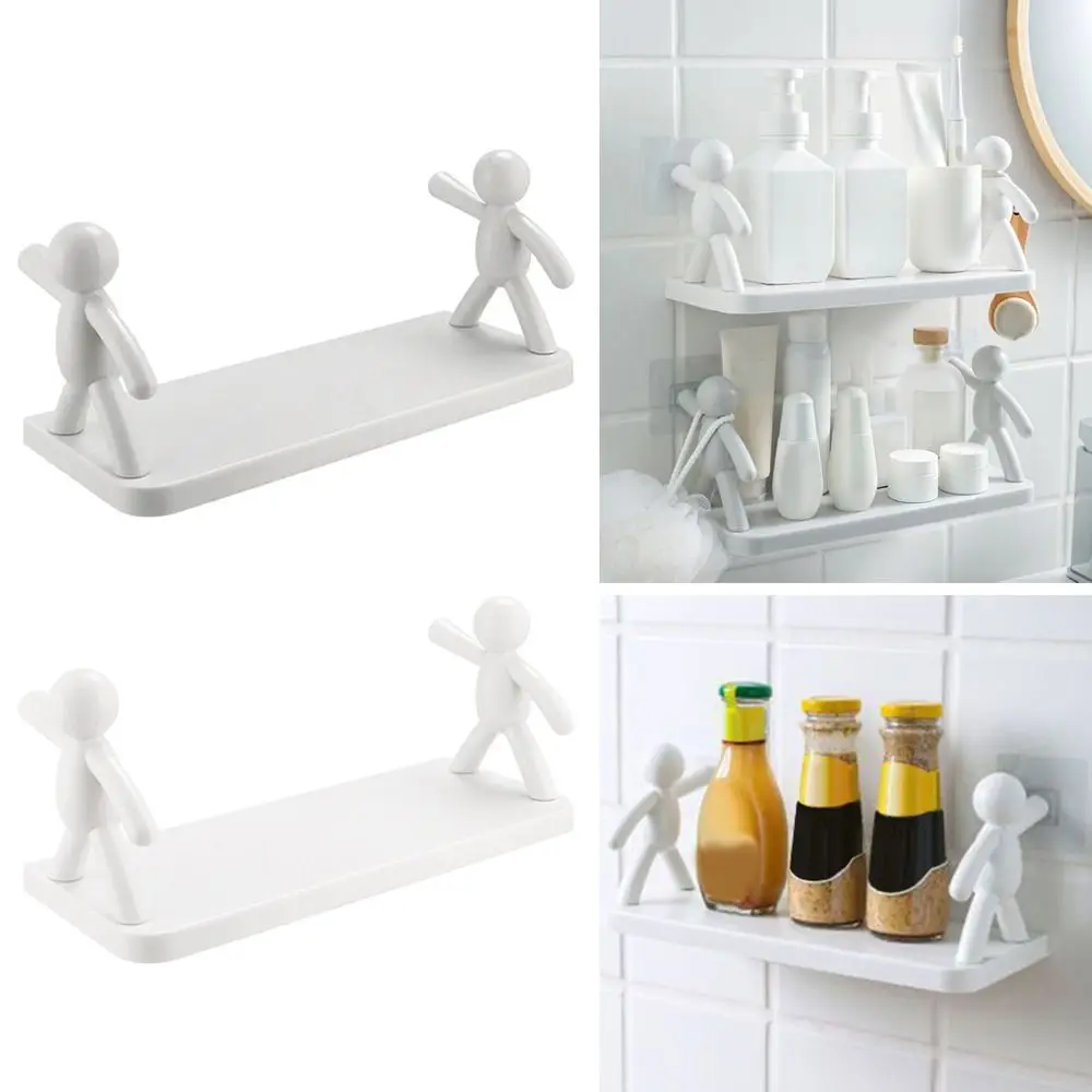 Plastic Material Wall-Mounted Storage Rack Waterproof Design Cute Style Kitchen Spice Organizer White Color
