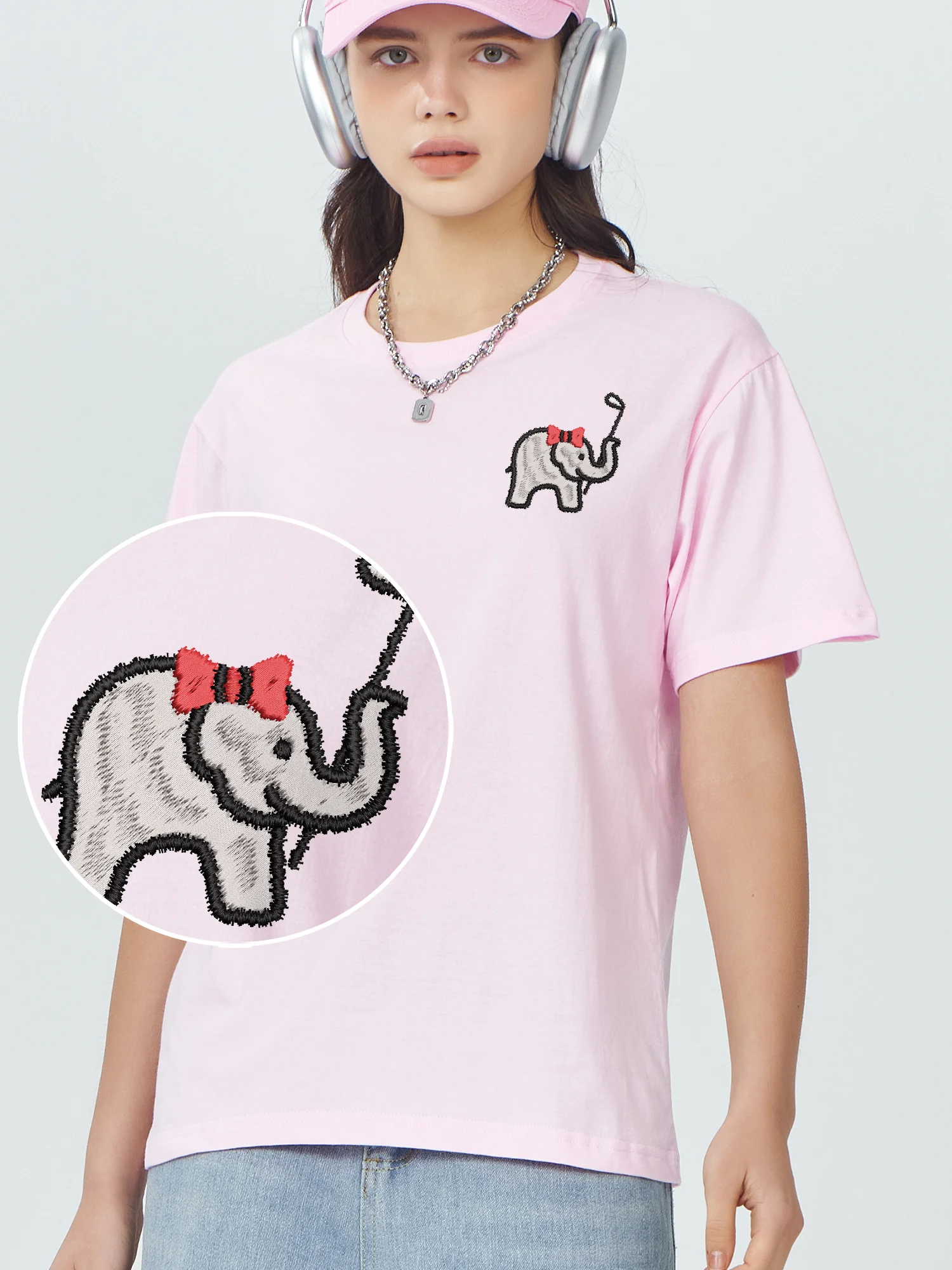 Playing Golf Cute Elephant Embroidered Short Sleeve Streetwear Tee Shirt Men Oversized Embroidery Cotton Comfort Clothes