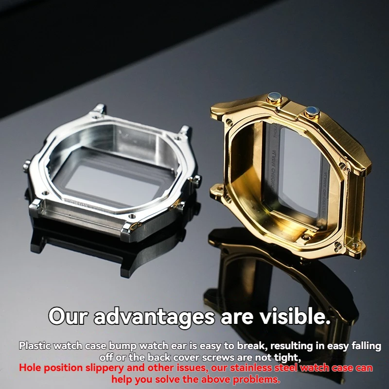 حافظة من الفولاذ المقاوم للصدأ ومجموعة قطع غيار الحركة لساعة كاسيو ريترو المربعة A158/A168/A159WA - ترقية التخصيص للجنسين