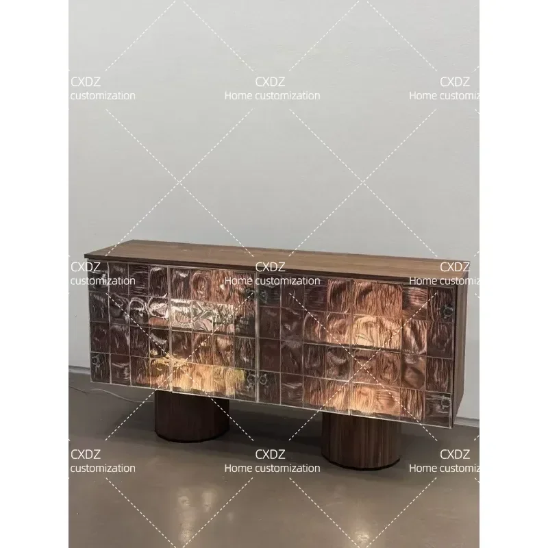 Solid Wood Transparent Porch Dining Side Cabinet Silent Wind Art Locker Retro Villa Medieval Storage Cabinet