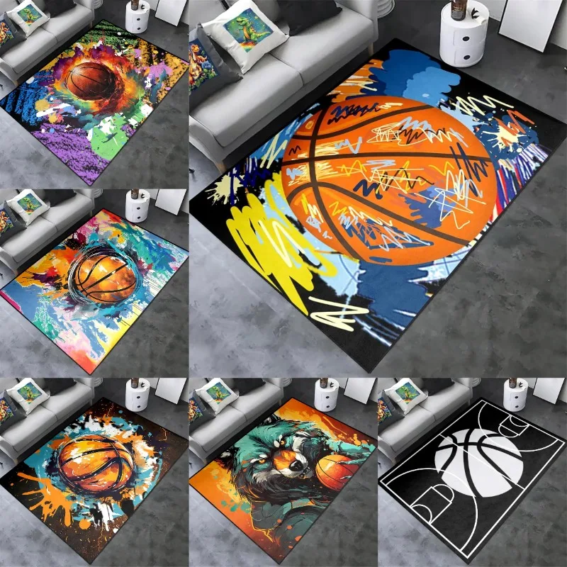 

Boys Basketball Rug Graffiti Spray Paint Street Art Sports-Themed Carpet Mat for Bedroom Home Decoration Colorful Design
