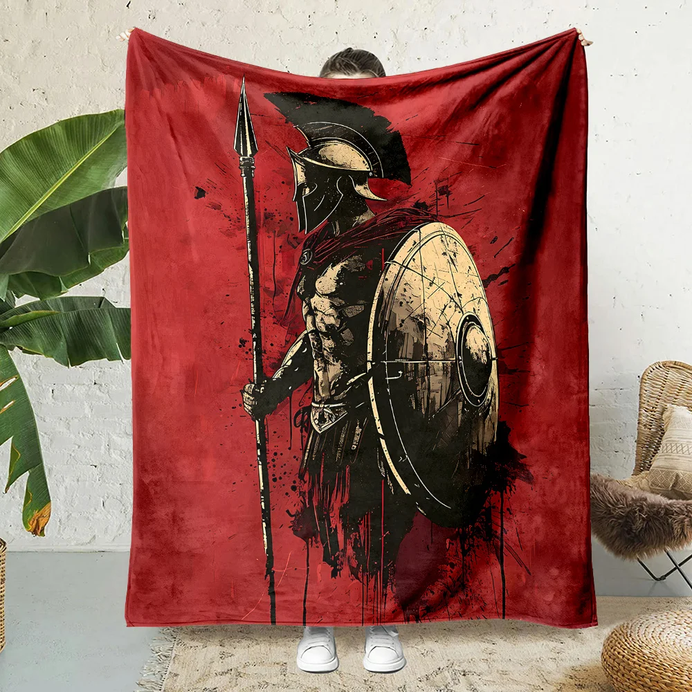 Spartan Warrior Fleece Blanket - Greek Armor Print Throw, Luxurious Flannel Gift for Men, All-Season Machine Washable Decor