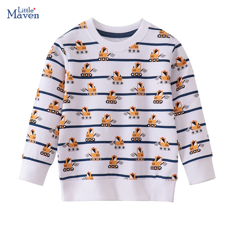 Little maven 2026 Autumn Spring Kids Clothes Children's Clothing Baby Boys Cartoon Excavators Infants Sweatshirts Hoodie