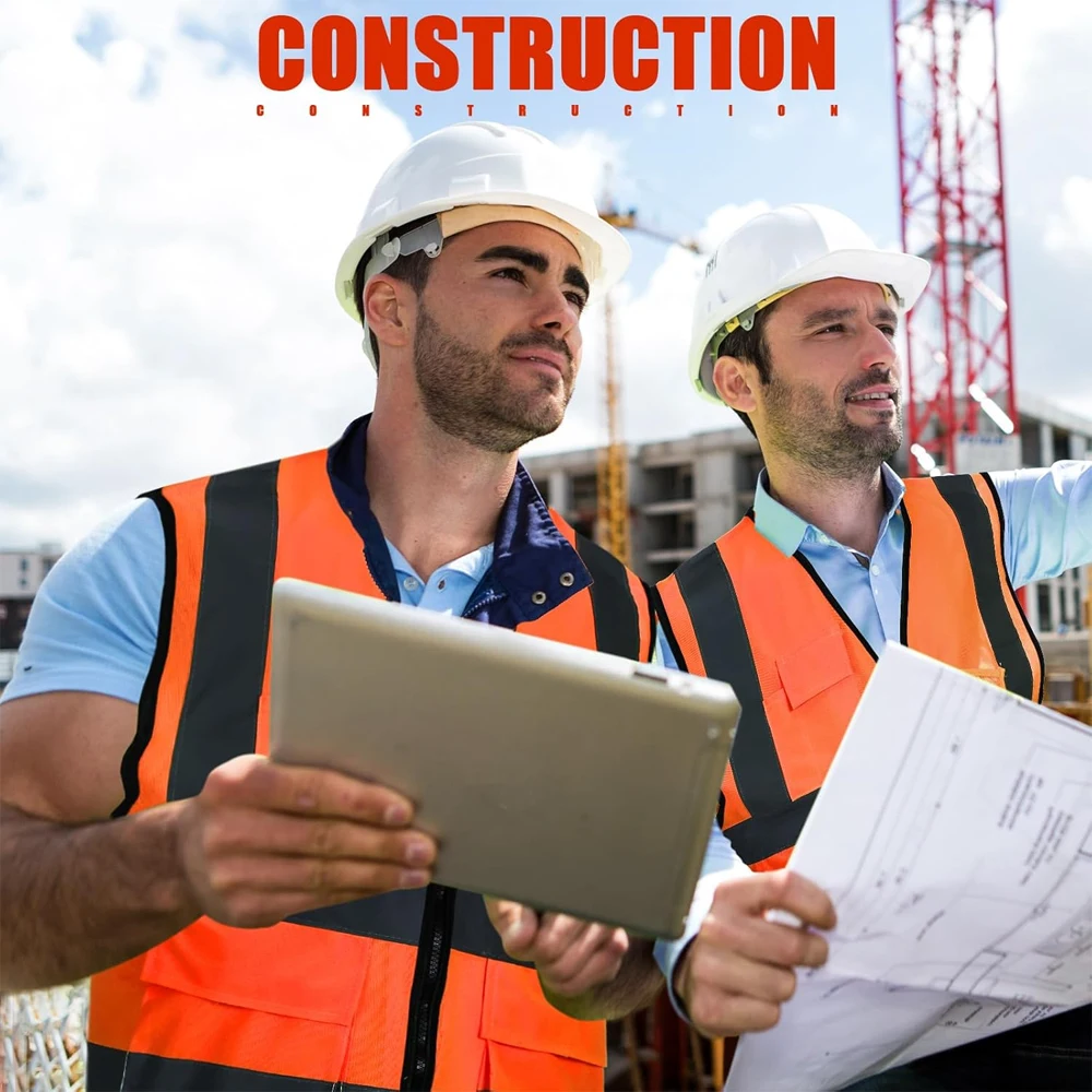 Imagem -06 - Laranja Segurança Colete Refletivo com Zíper de Bolso Alta Visibilidade Segurança Construção Trabalho Vest Conheça Ansi e Isea Padrão