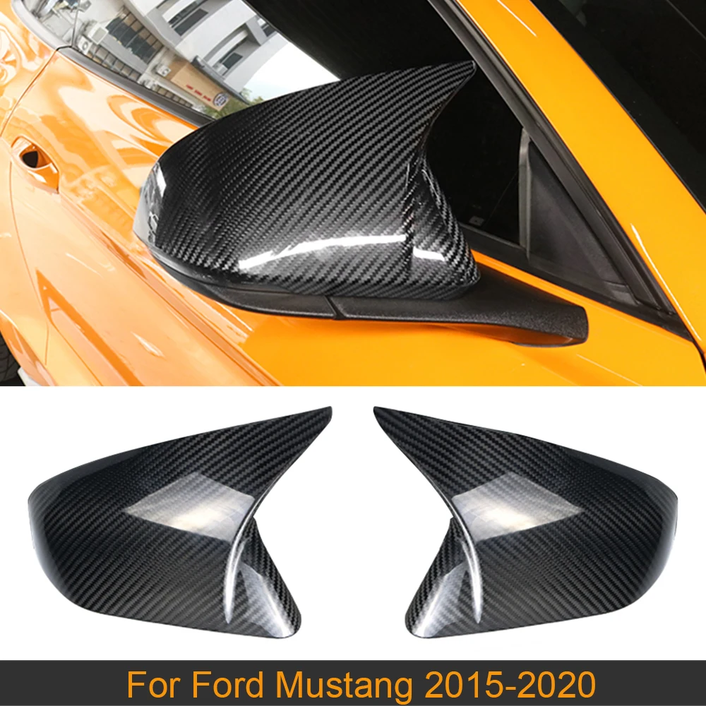 Carbon Fiber Car Rearview Mirror Covers Caps For Ford Mustang 2015-2020 Side Mirror Covers Caps Shell Case Horn Style Add On