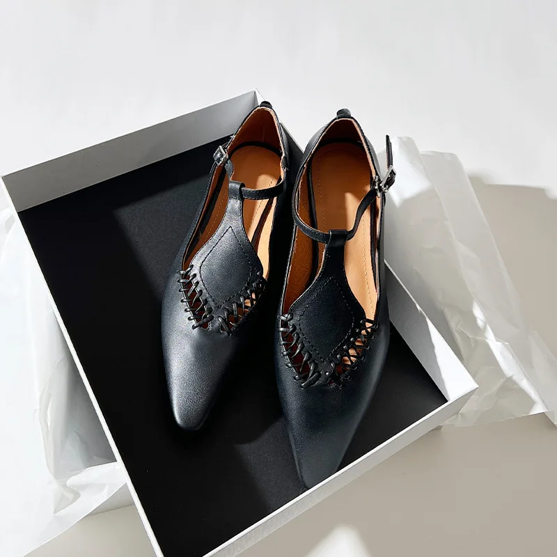 

Fashion Flat Shoes Women's Spring Autumn New Pointed Toe Woven Silver Comfortable Women's Shoes Leather Flats Ladies Work Shoes