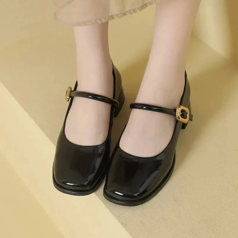 2025 جلد البقر حذاء بكعب سميك الصيف موضة ساحة تو بلون مساء حفلة رائع فاخر النساء مضخات #5