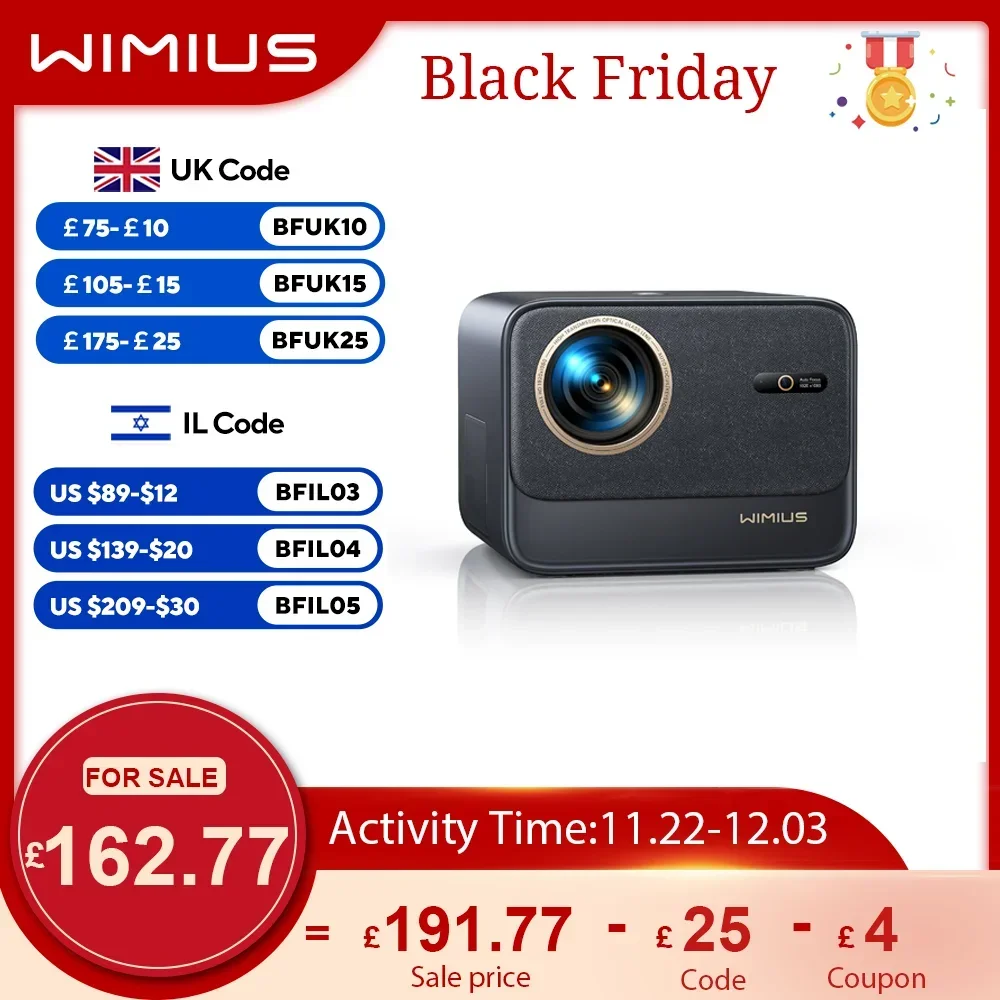 Wimius Projector 4k Supported 28000Lumens Auto Focus/Keystone Full Hd 1080p Native WIFI 6 Bluetooth Support Dolby Home Theater