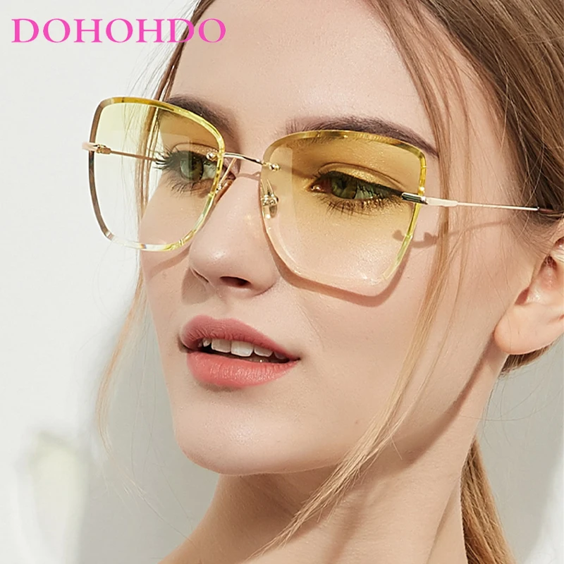 

DOHOHDO Vintage Diamond Cut Rimless Sunglasses Women Fashion Metal Frame Sun Glasses Men Vintage Ocean Transparent Color Glasses