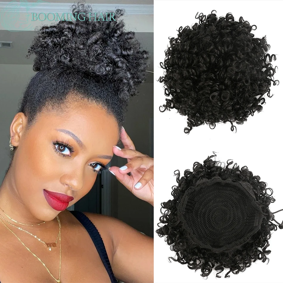 Afro Curly Puff Drawstring Ponytail Synthetic Chignon Wig Ponytail Short Afro Hair Extensions Clip In Hair Buns Pieces For Women