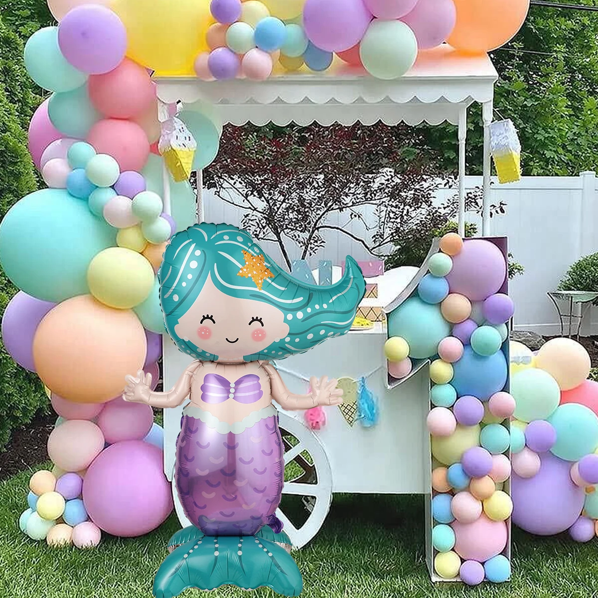 

Large 3D Standing Mermaid Princess Foil Balloon Aluminum Film Balloon for Ocean Themed Kids Birthday Party Decoration Supplies