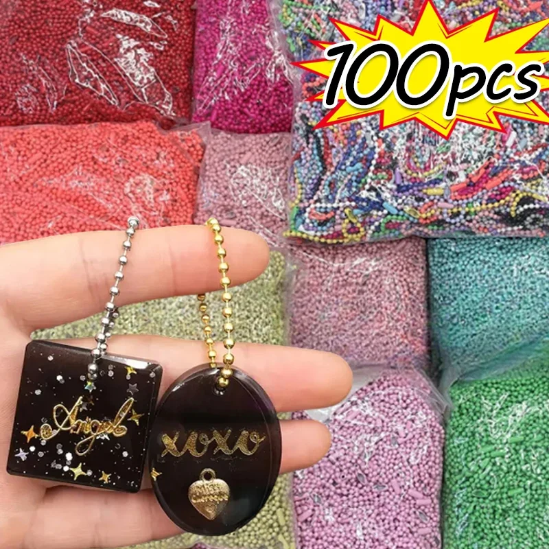 10-100pcs/Lot 10cm Iron Colorful Ball Bead Chain Fits KeyRing Key Chain Dolls Label Hand Tag Connector DIY Jewelry Making