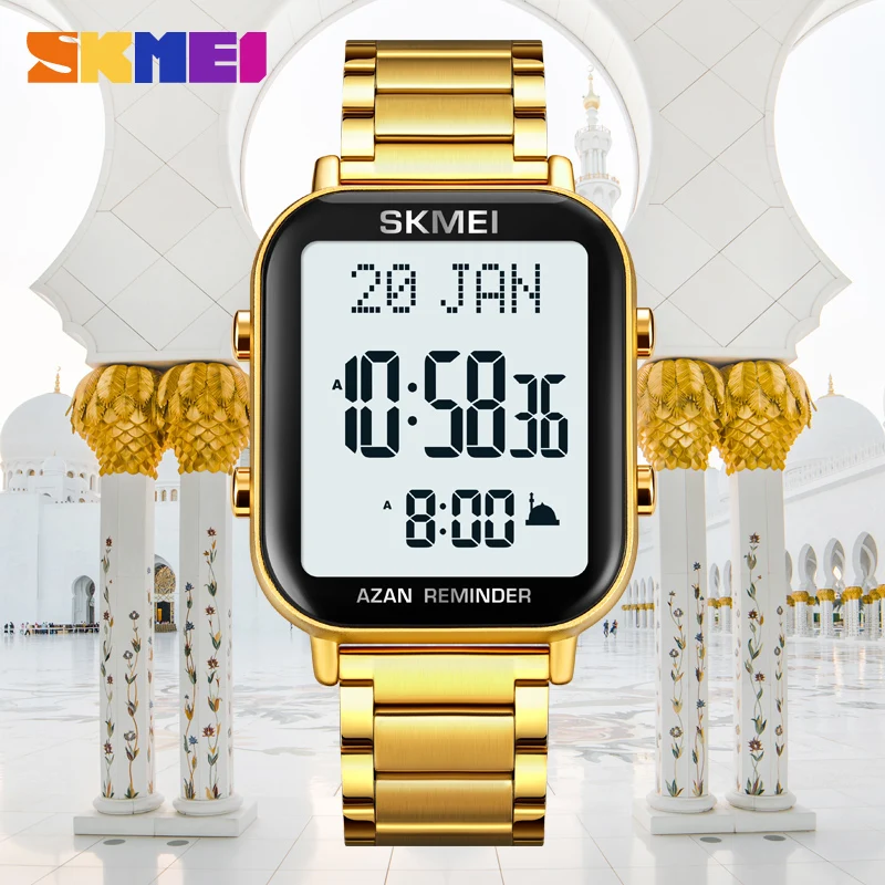 SKMEI For Prayer with Qibla Compass Adhan Alarm Hijri Islamic Wristwatches Clock Back Light Display Muslim Azan Digital Watches