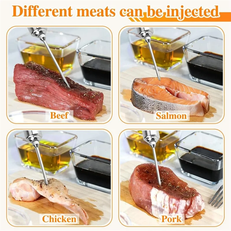 ABBP-304-Stainless Steel Meat Injector Syringe Kit With 3 Marinade Needles For BBQ Grills Smokers, Turkey, Beef, Brisket, Fish