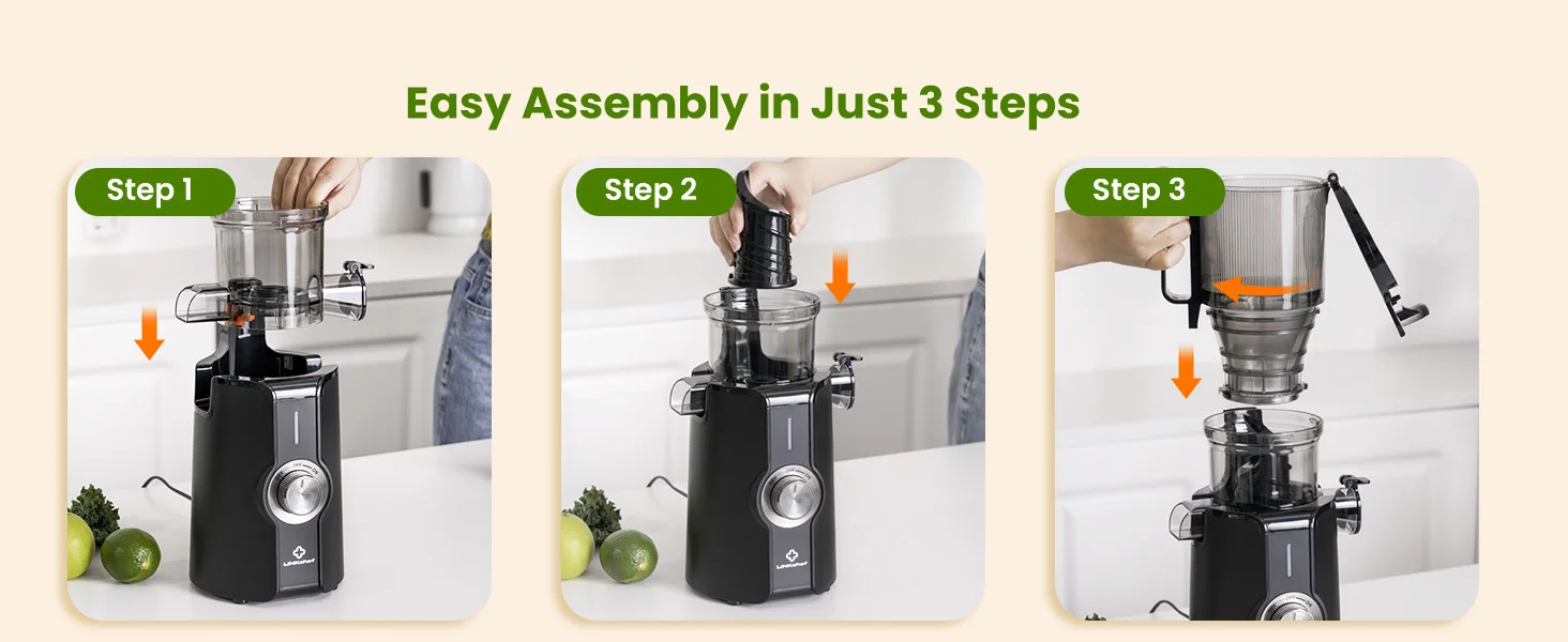 Slow Juicer Kaltpresse für ganze Früchte und Gemüse 200W Entsafter mit langsamem Pressverfahren 4,53 Zoll Durchmesser mit automatischem Schneidmechanismus BPA-frei – Detail 9