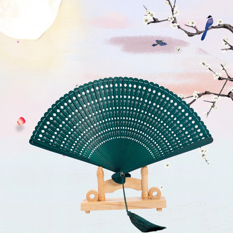 

Portable Bamboo Fan Art Chinese Style Carving Hollow Crafts Handmade Full Bamboo Fan