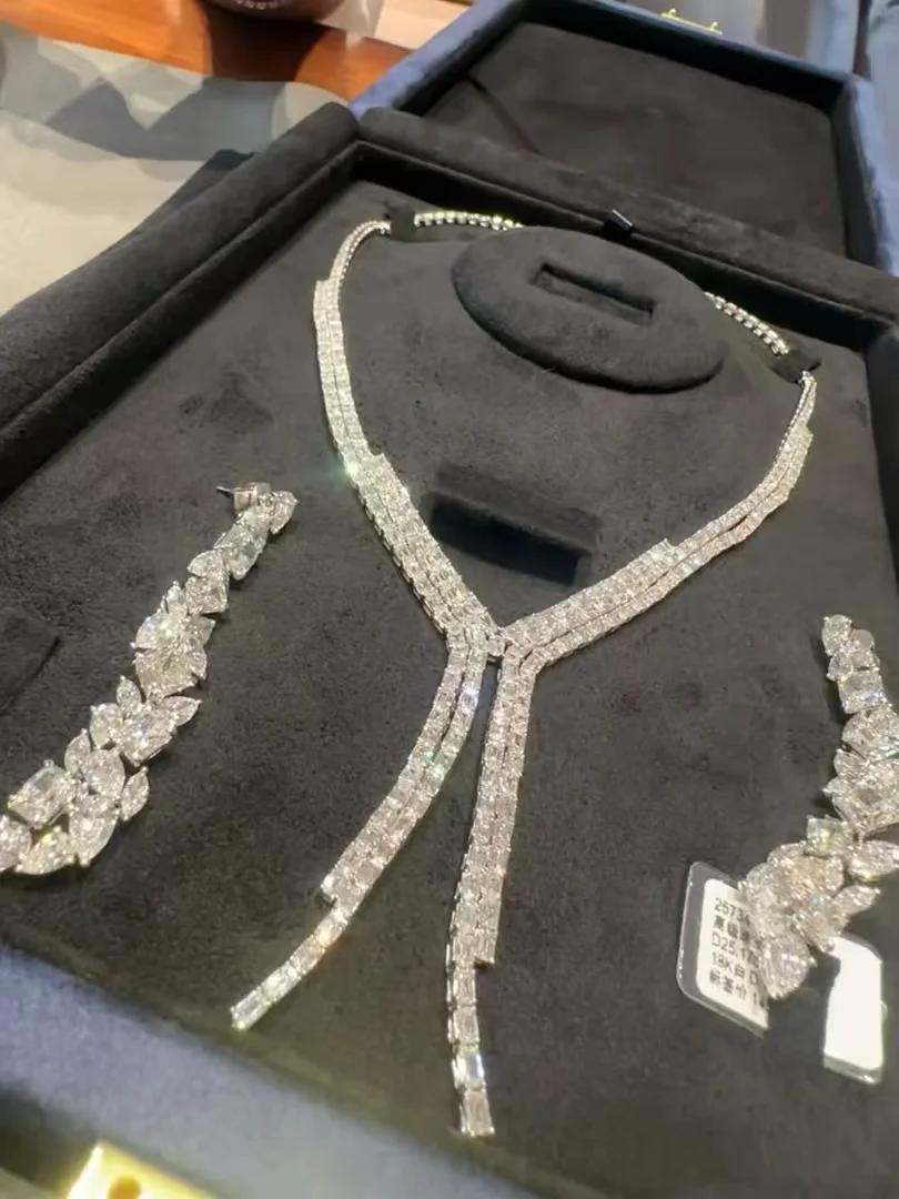 40ctw Lab Grown Diamond Emerald Eternity Necklace Unisex Tennis Necklace, each Emerald Diamond Necklace