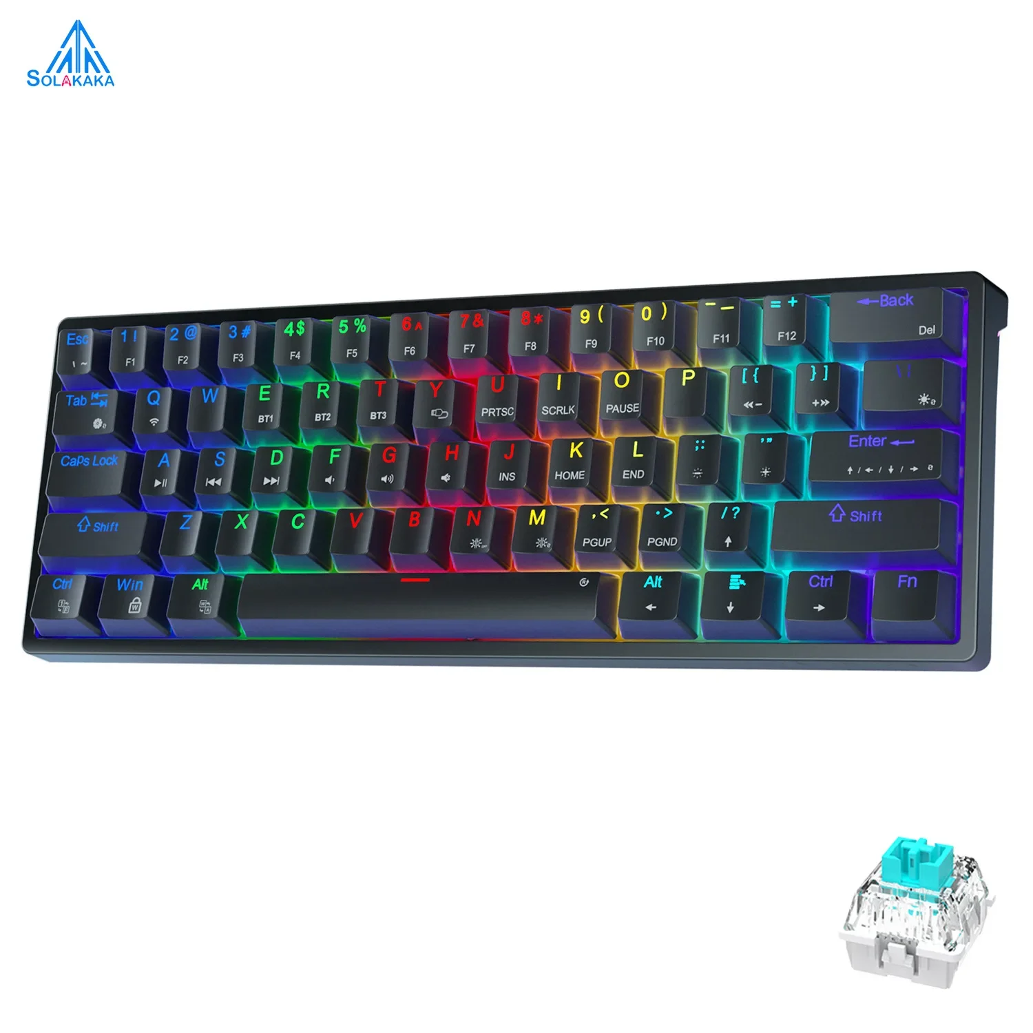 SK961 60% Gaming Keyboard Hotswappable Mechanical Bluetooth Wireless Keyboard with RGB Programmable and Macro Software