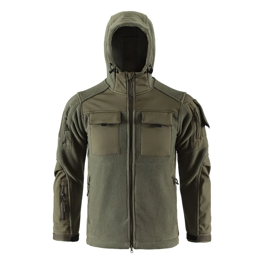Tactical Autumn-Winter Thick Color-Contrast Multi-Pocket Warm Fleece-Peplum Coat