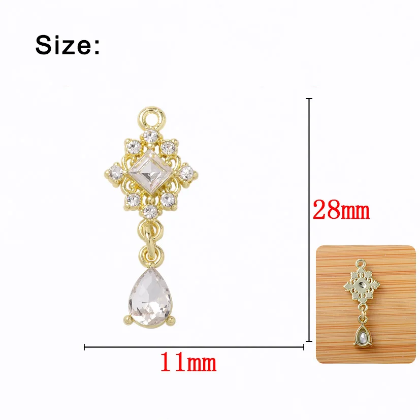 SKYE CIEL 5PCS 11x28mm Fashion Style Metal Alloy Rhinestone Rhombus Pendant Diy Handmade Jewelry Accessorie