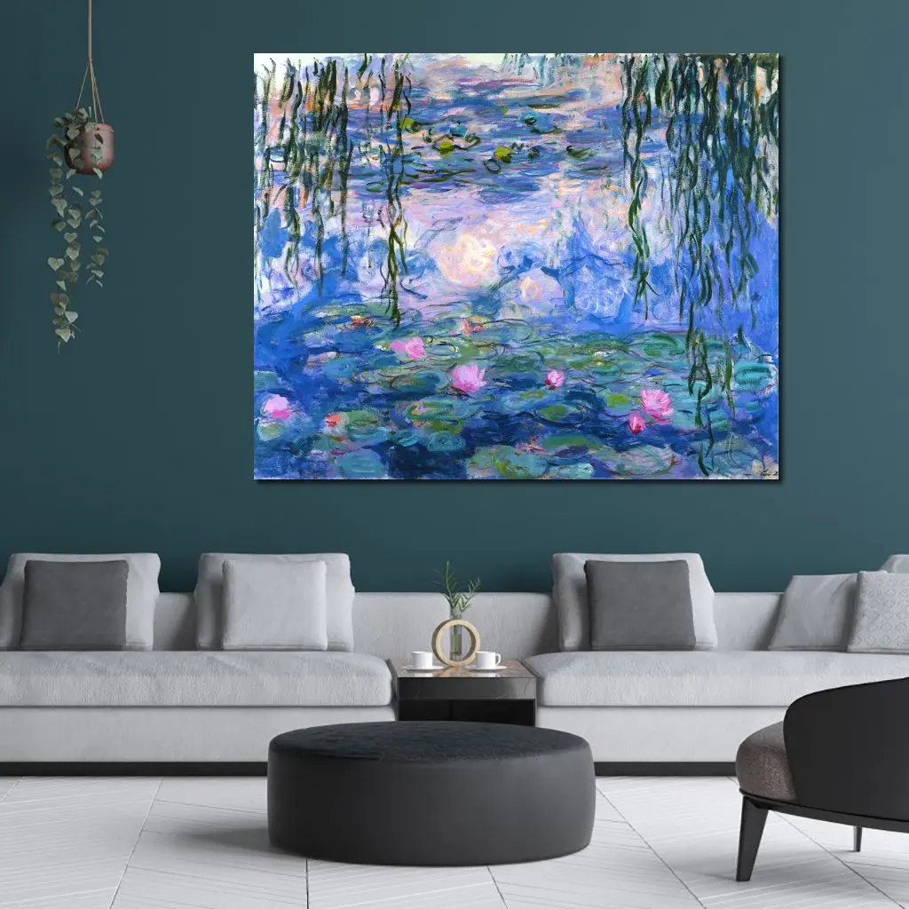 High Quality Water Lilies Canvas Art Handmade Claude Monet Painting Modern Landscape Artwork for Bedroom Family Room Decor Gift