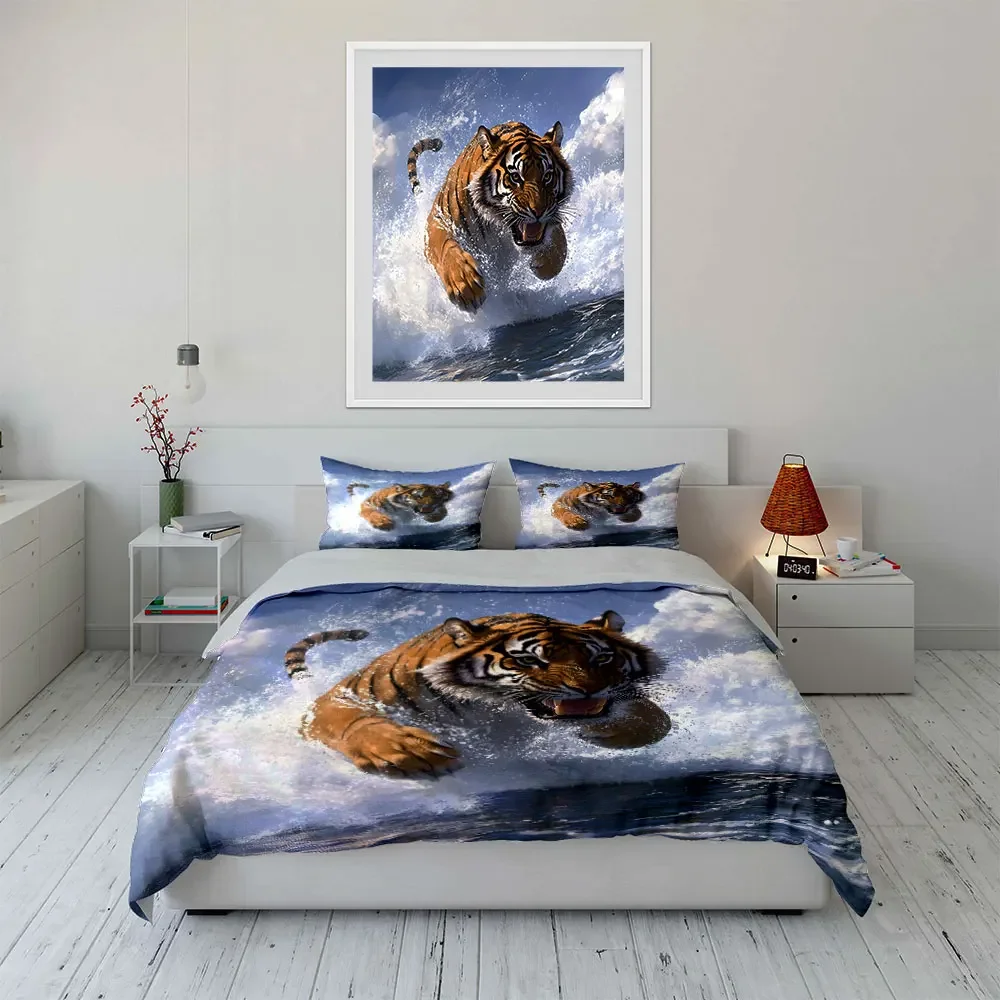 "Wild Tiger Themed Decor Set" Multiple sizes kid's and adults' bedroom Exquisite 3PC bedding set, gift
