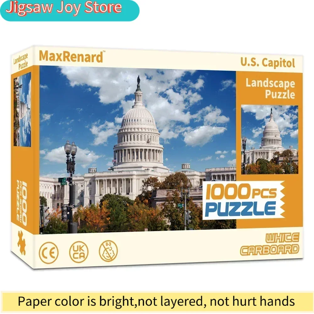 MaxRenard High Quality 1000pcs Construction Jigsaw Puzzle for Adult U.S. Capitol with Glue Sheets Home Decoration Family Game