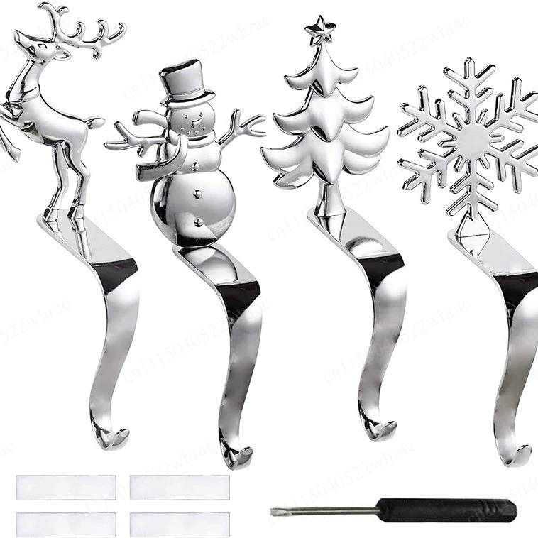 Christmas Hook, Zinc Alloy Fireplace Hook Decoration, Nordic Christmas Snowflake Metal Pendant