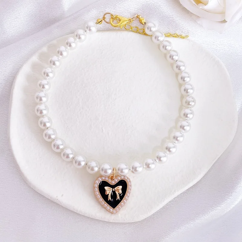 

Adjustable Pet Pearl Necklace Colorful Decorative Bowknot Cat Collar Artificial Pearls/Metal Pet Bling Princess Collar
