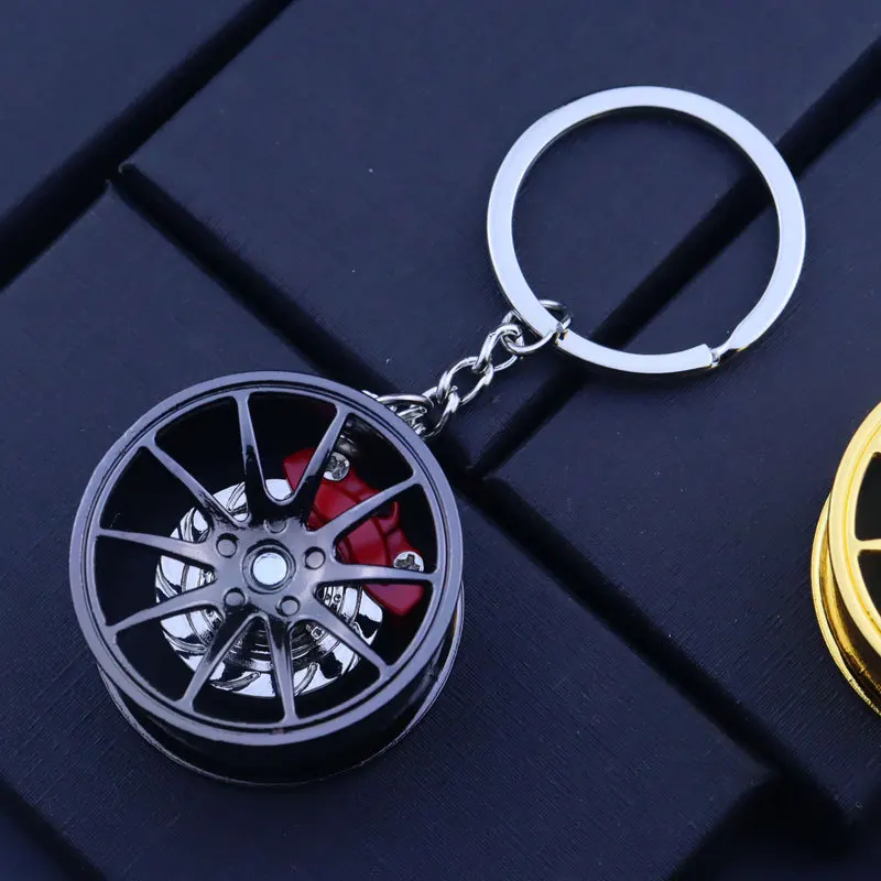 Hot Key Chain High Quality Durable Personality Unique Creative Car Modified Calipers Brake Disc Wheel Tire Metal Tire Key Chain