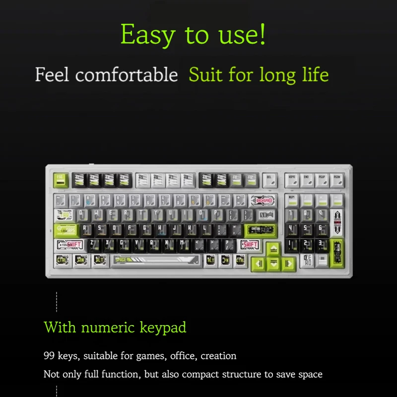 Bluetooth Wireless Mechanical Keyboard 99 Key RGB Lighting USB Gaming Office Keyboard Suitable Computers Tablets Mobile Phones