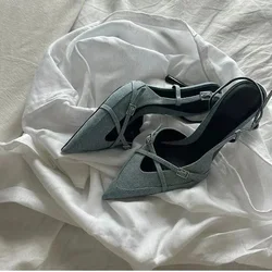 2024 Luxury Designer Summer Women Sandals Fashion Elegant Pointed Toe Singbacks Shoes Ladies Outdoor High Heel Sandalias