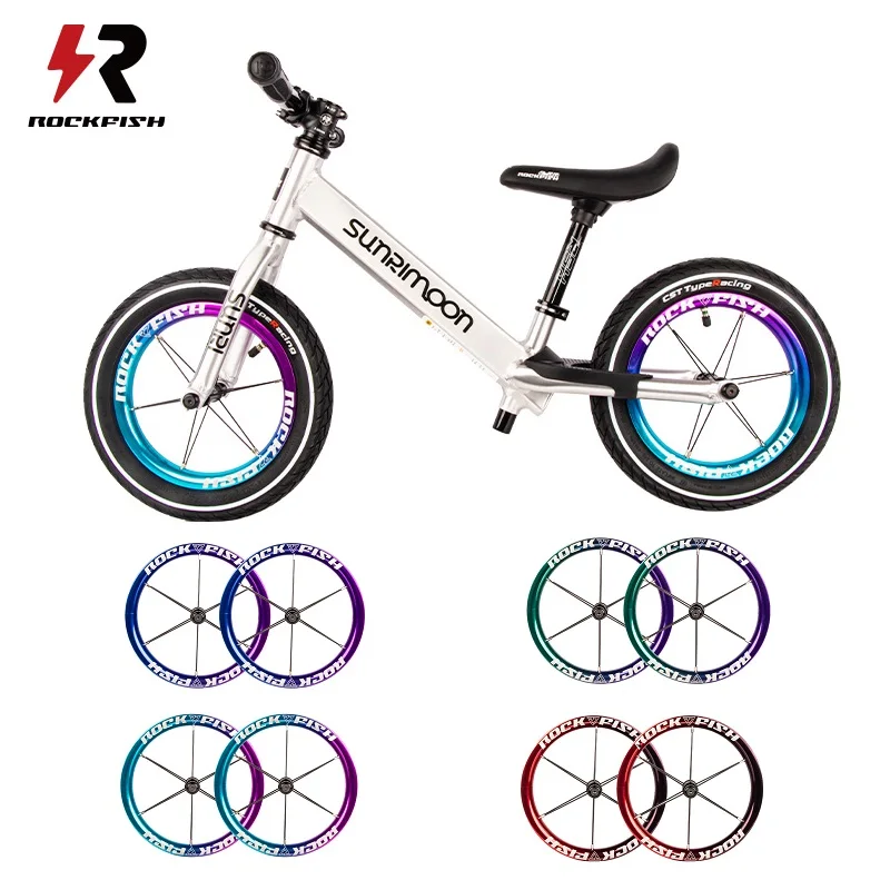 Rockfish 2023 Anode Fog Surface R7 Kids Pushbike Wheelset 12 inches Children Balance Bike Rim Set Sliding Bicycle Wheel Set